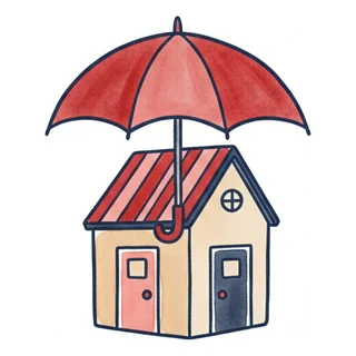 Parapluie au-dessus d'une maison à deux portes