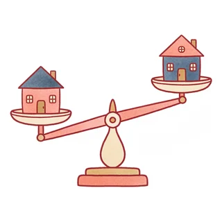 Balance avec deux maisons