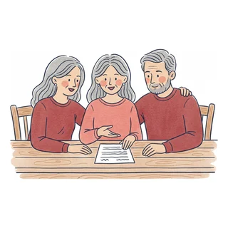 Trois héritiers adultes qui consultent un document ensemble